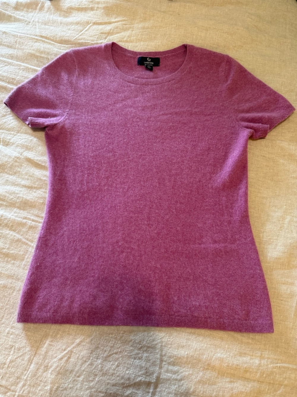 Lands End berry pink cashmere sweater short sleeve